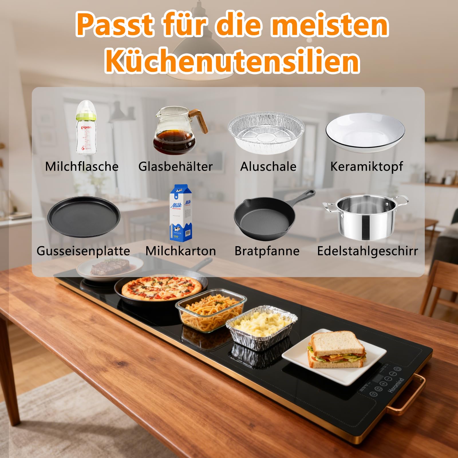 Wärmeplatte 100x35 cm 450W Elektrische Warmhalteplatte Touch-Bedienung Für Großküchen Catering