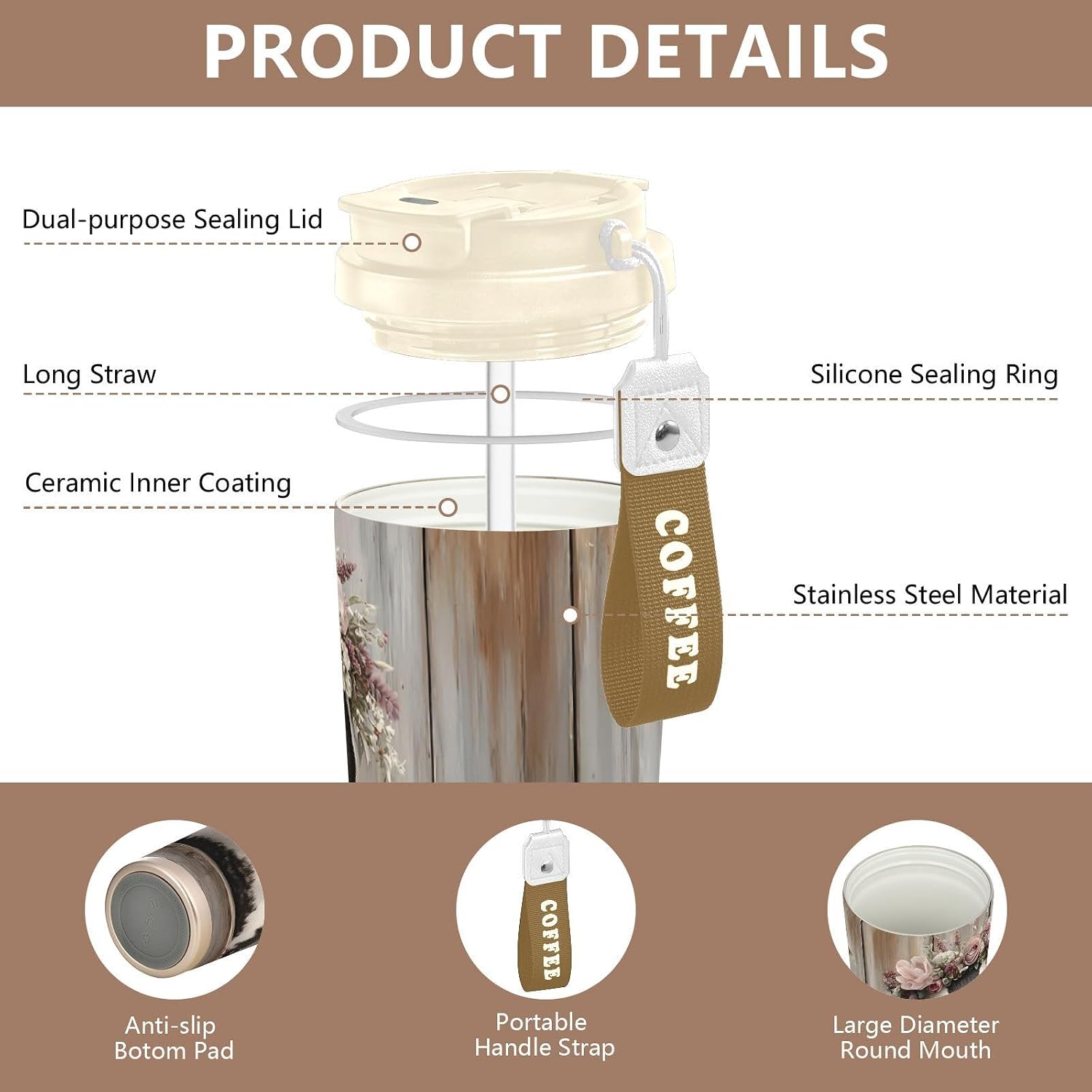 Pengui Board Insulated Coffee Mug with Straw & Flip Lid, 16.9oz Iced Tumbler Cup, Double Wall Vacuum Mug for Travel Office