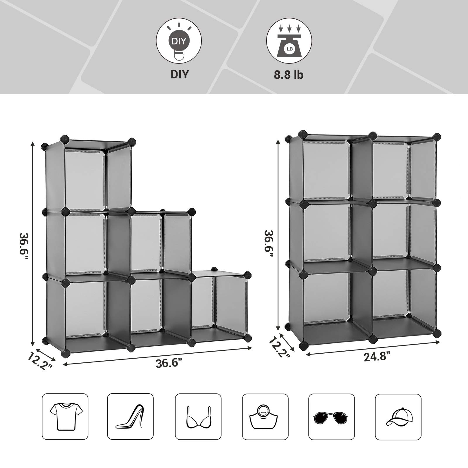 SONGMICS Cube Storage Organizer, 6Cube Bookshelf, Customizable Plastic