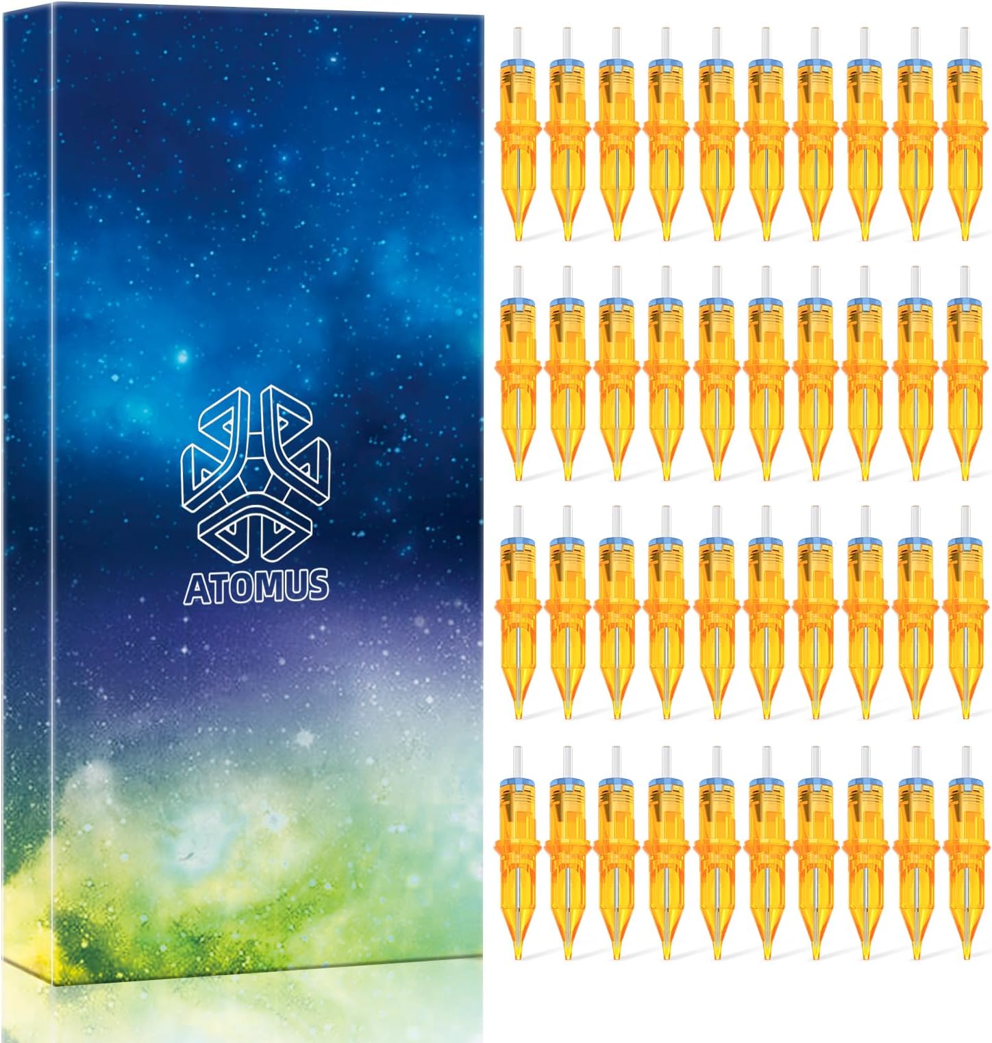 Tattoo Cartridge Needles, ATOMUS 40pcs Assorted RS Round Shader Disposable Tattoo Needle Mixed 3RS 5RS 7RS 9RS Sizes for Pen Rotary Machine Tattoo Supplies