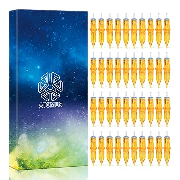 Tattoo Cartridge Needles, ATOMUS 40pcs Assorted RS Round Shader Disposable Tattoo Needle Mixed 3RS 5RS 7RS 9RS Sizes for Pen Rotary Machine Tattoo Supplies
