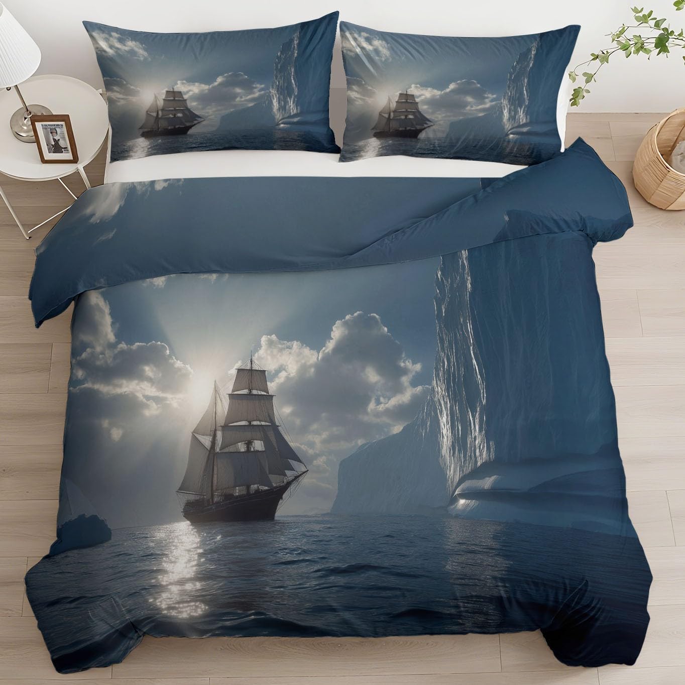 Parure de Lit 2 Personnes Fine Microfibre Housse de Couette 240 x 260 cm Voilier Iceberg Chic