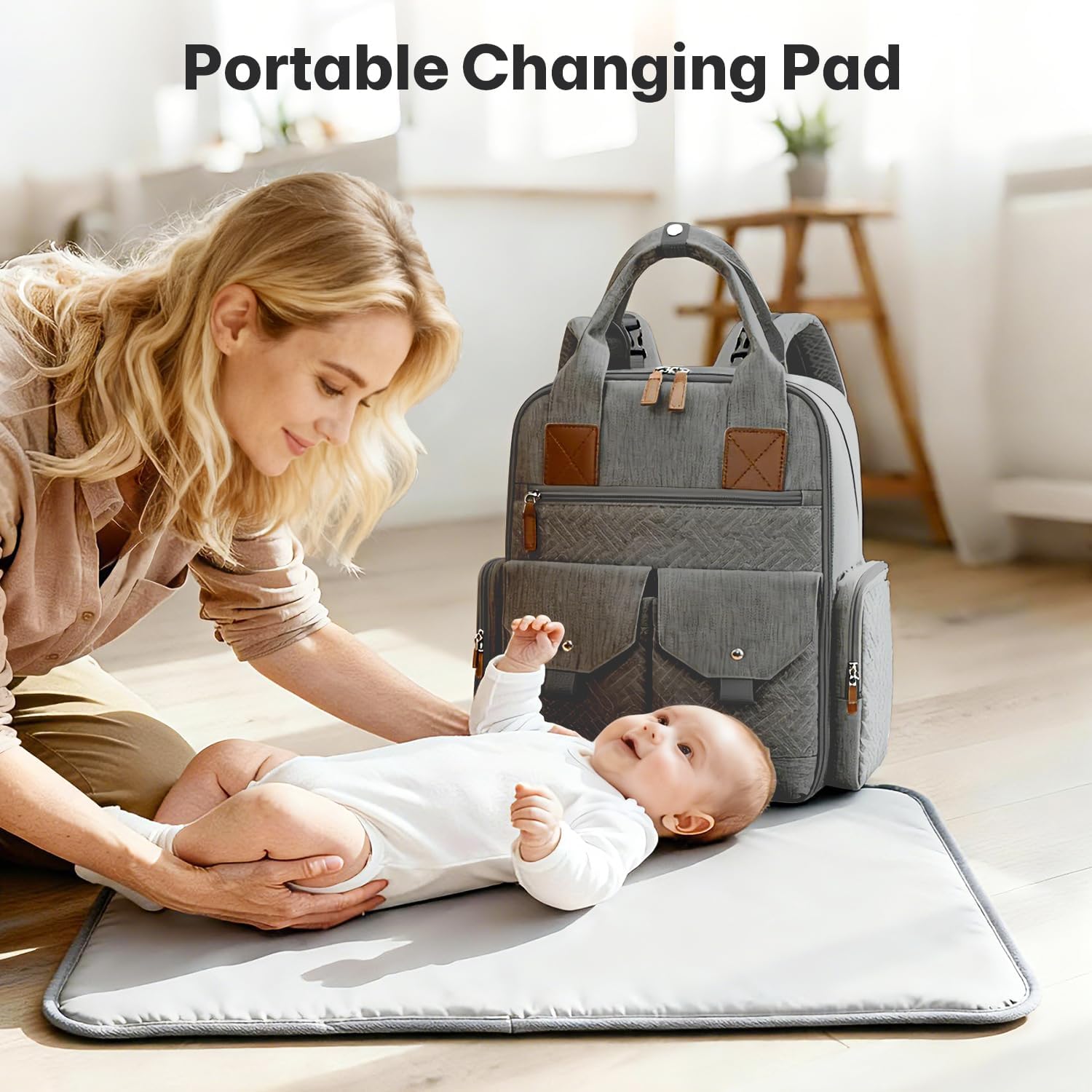JSTPRO Diaper Bag Backpack - Large Diaper Bag with Portable Changing Pad as Baby Shower Gifts, Lightweight Waterproof Unisex Travel Baby Bag with 4 Insulated Pockets and Stroller Buckles, Dark Grey