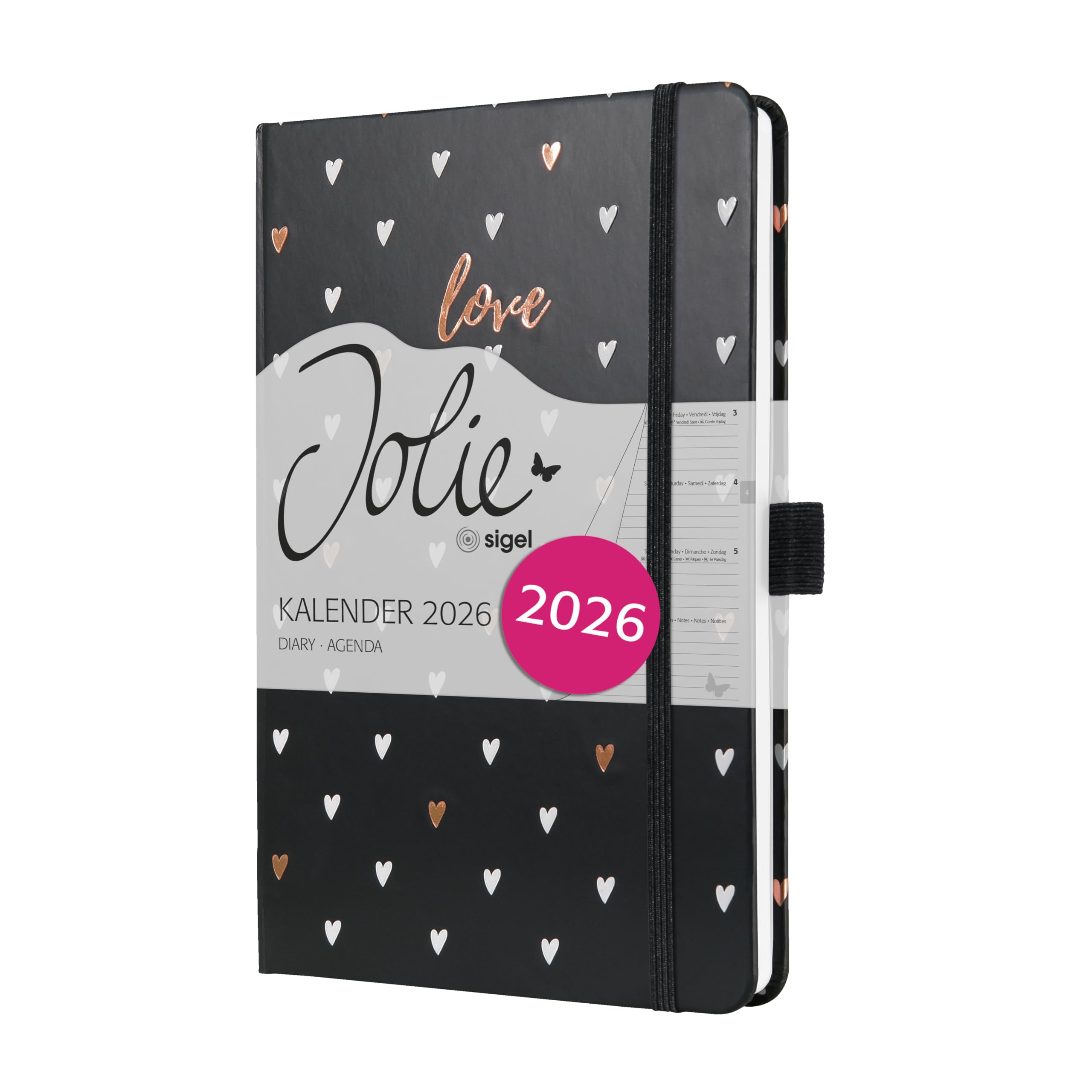 SIGEL J6335 Weekly Planner Jolie 2026, A5, Dark Love, 2 Pages/Week, Hardcover, 80gsm, Black, 174p, FSC