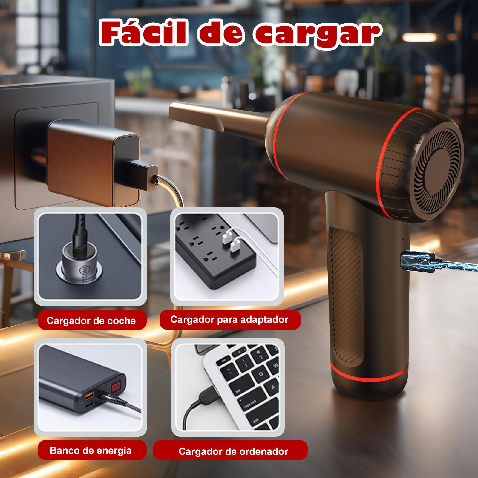Sjpzwcrl Soplador de Aire Comprimido Limpieza Duster: PortáTil PC Soplador Electrico Quitapolvo 2 en 1 3 Velocidades 50000 RPM Mini Potente InaláMbrico Soplador para Ordenador Coche Oficina Teclado