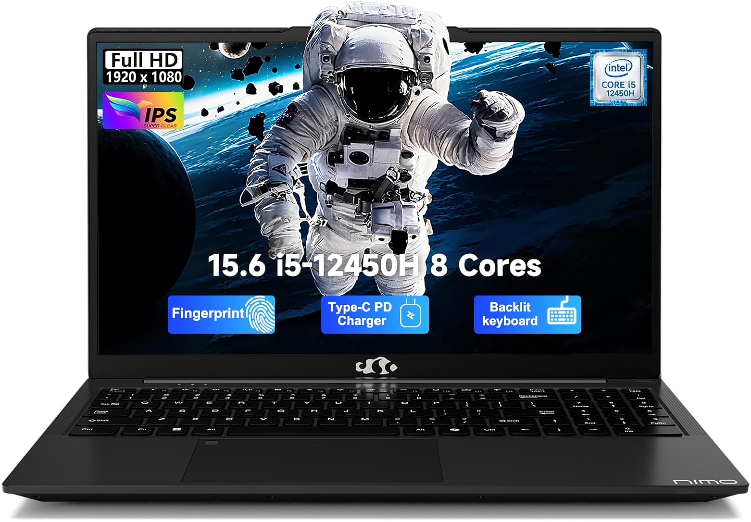 NIMO 15.6" FHD lPS-Business-Laptop, 8 Cores Intel i5-12450H 32GB RAM 1TB SSD (Beat i7-11800H, Up to 4.4 GHz) Student Computer with 100W Type-C Fingerprint Backlit Keyboard WiFi-6 Numpad Win 11