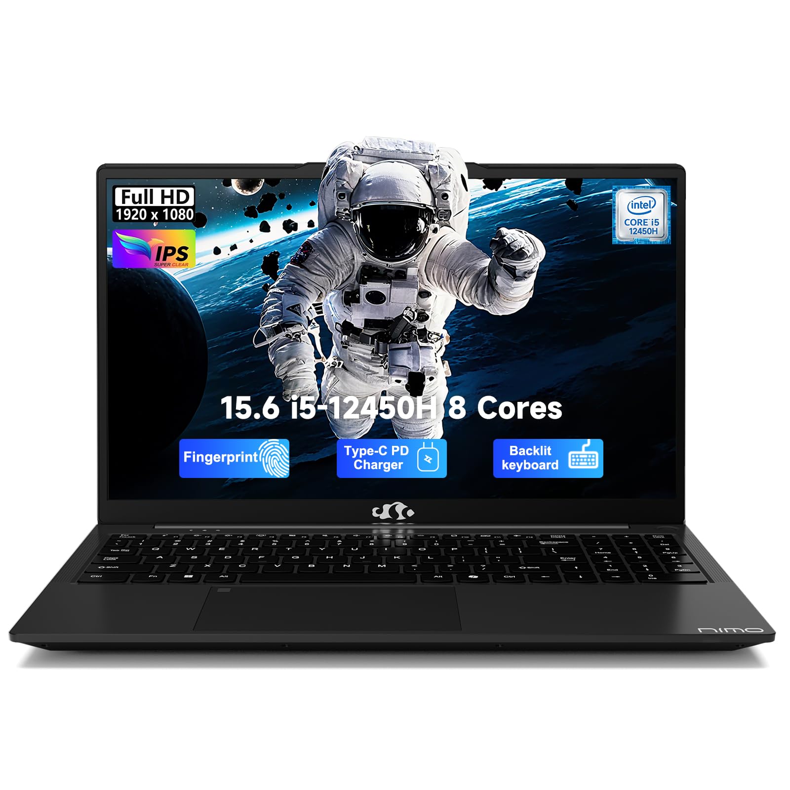 NIMO 15.6" FHD-IPS-Laptop Intel 8 Cores i5-12450H (Up to 4.4GHz, Beat i7-11800H), 16GB RAM 1TB SSD 100W PD Type-C Fingerprint, 2yr Warranty for