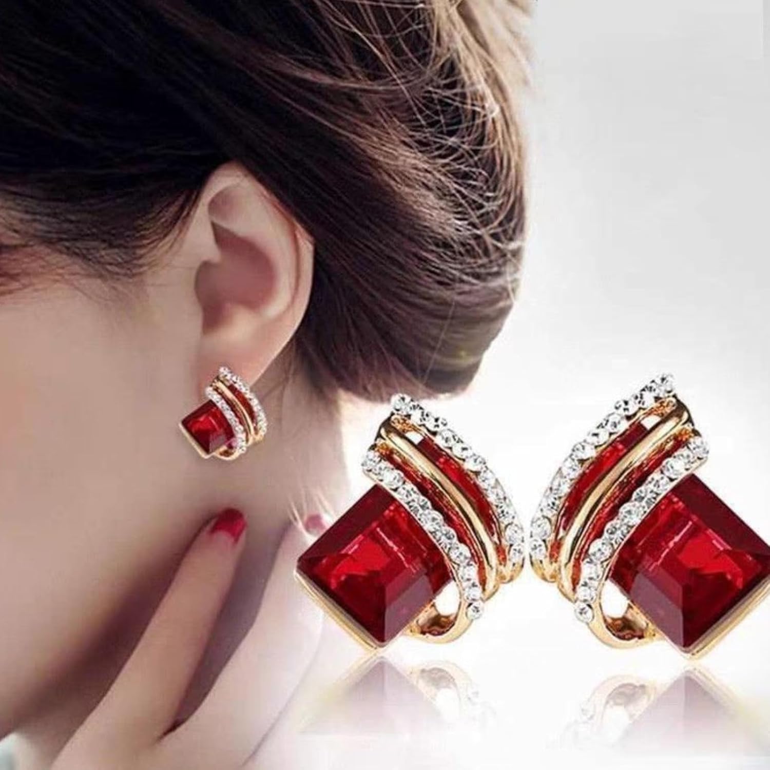 Rhinestone Earrings for Women Red Large Bling Rhinestone Hoop Crystal Stud Earrings for Party Jewelry Accessories Trendy Jewelry Gifts - Image 2