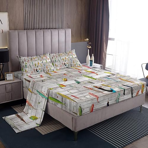 Feelyou Fishing Bait Bed Sheets Set Queen Size 4Pcs Soft