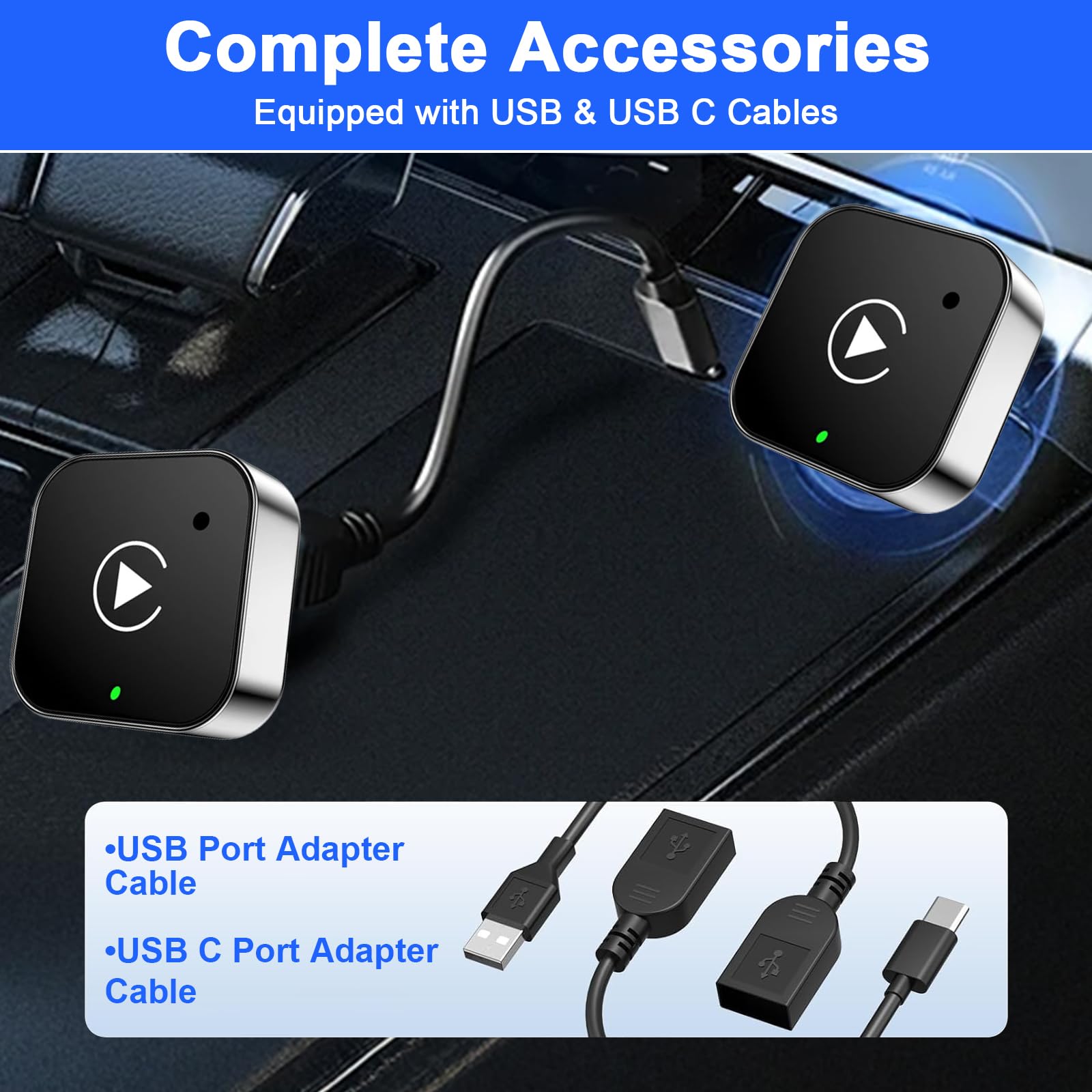 Mini Adaptador Carplay Android 2 en 1 Inalámbrico para iPhone/Android Plug and Play Convierte de Cableado a Inalámbrico Adaptador Car Play Compatible con iPhone iOS 10+