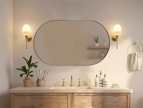 Miniatura 118 de ANDY STAR Espejos ovalados de baño, espejo de tocador doble de 30 x 48 pulgadas, espejos ovalados negros para baño, marco de acero inoxidable