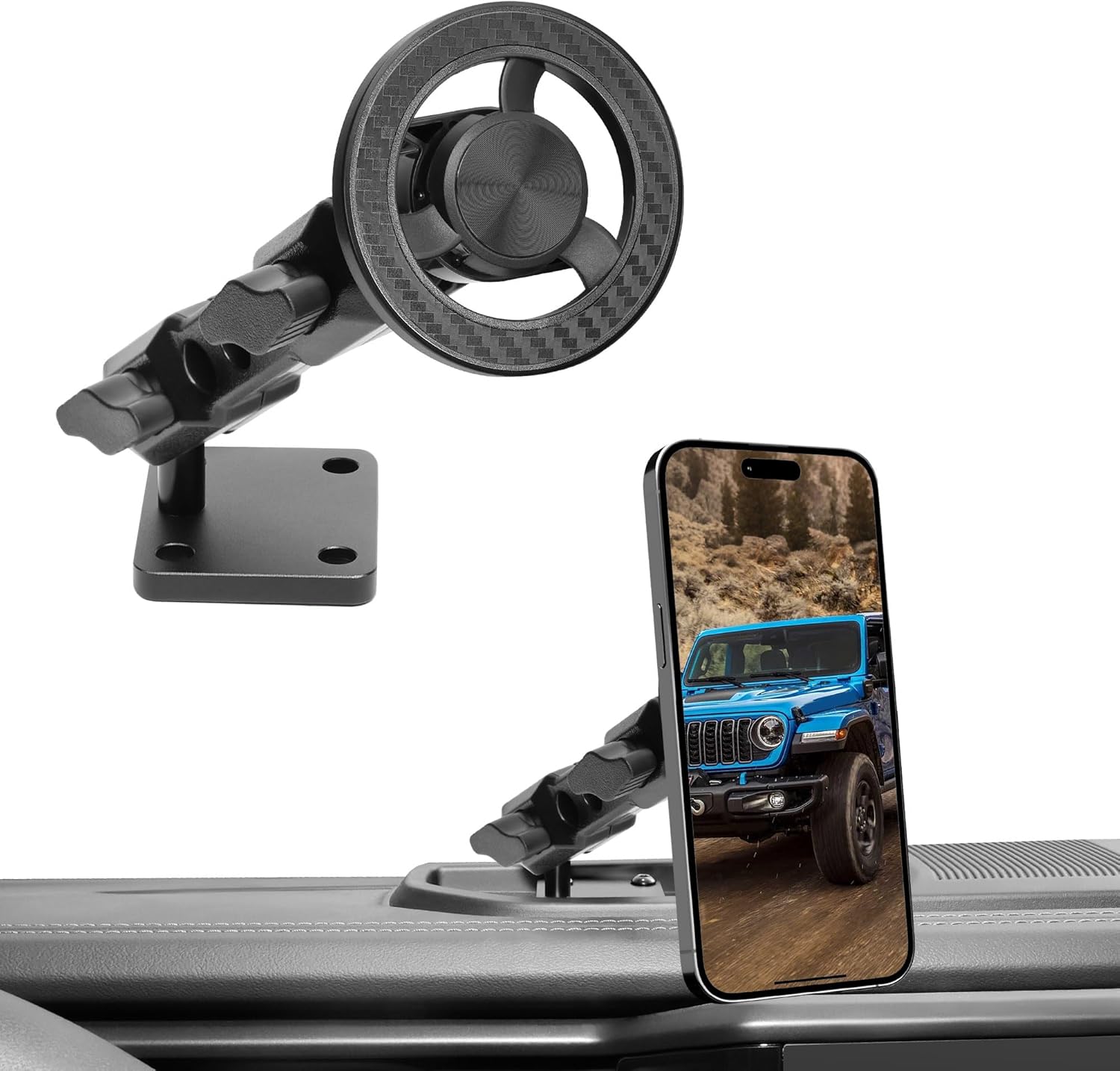 sukemichi Phone Mount for 2024 2025 2026 Jeep Wrangler, Dashboard Phone Holder Dash Mount for New Jeep Wrangler JL JLU 4XE Jeep Gladiator JT Accessories, Magsafe Phone Mount Fit 12.3" Screen