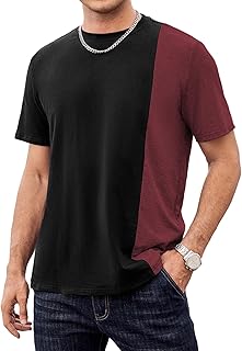 Men's Casual T-Shirts Crewneck Contrast Color Shirts Short Sleeve Color Block Tee Tops