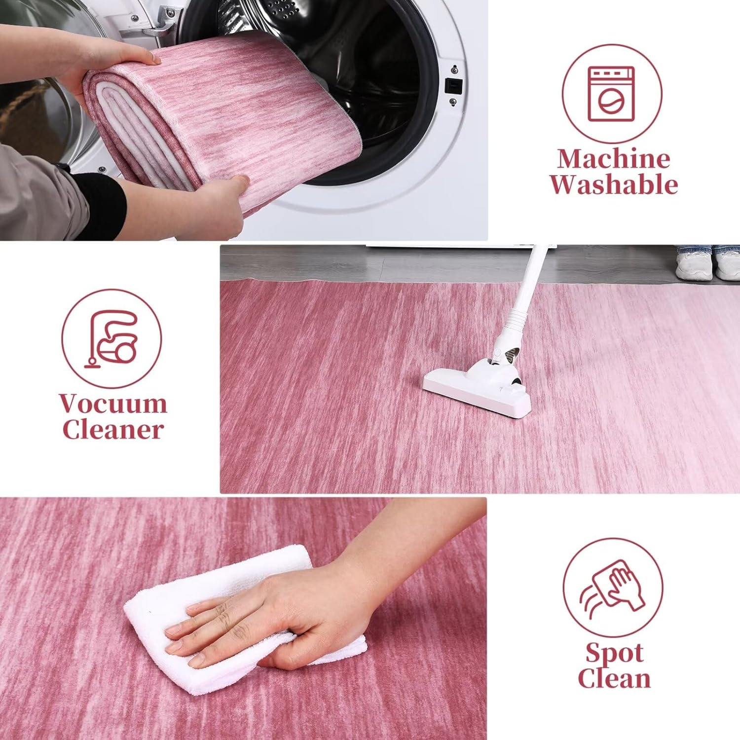 FairOnly Area Rugs 5x7 Machine Washable Rugs for Living Room Modern Area Rug with Non-Slip Backing, Ultra-Thin Large Abstract Rug for Bedroom, Pink