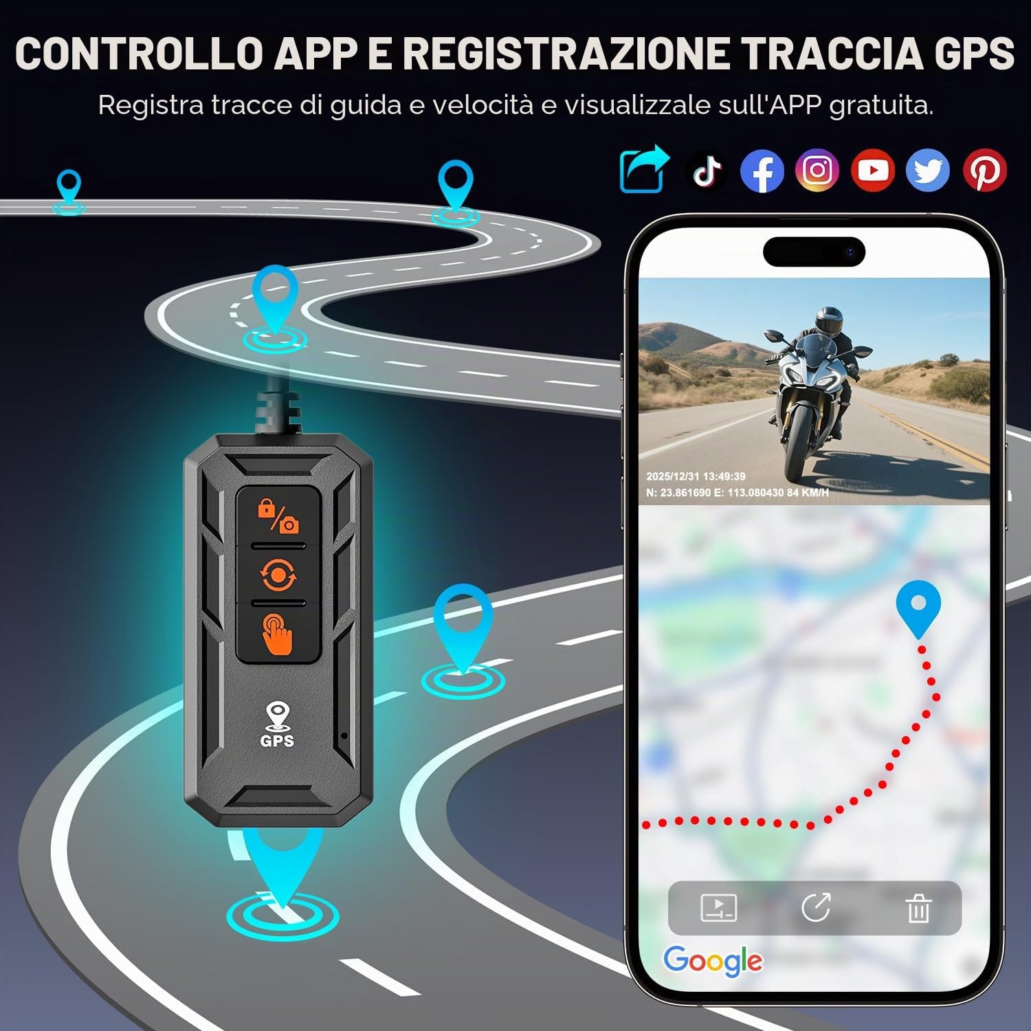 CarPlay Moto Android Auto con Telecamera, 2K Dash Cam Moto Anteriore e Posteriore, Schermo Tattile da 6,25" con GPS, TPMS, Navigatore, Telecomando, Scheda TF da 64 GB
