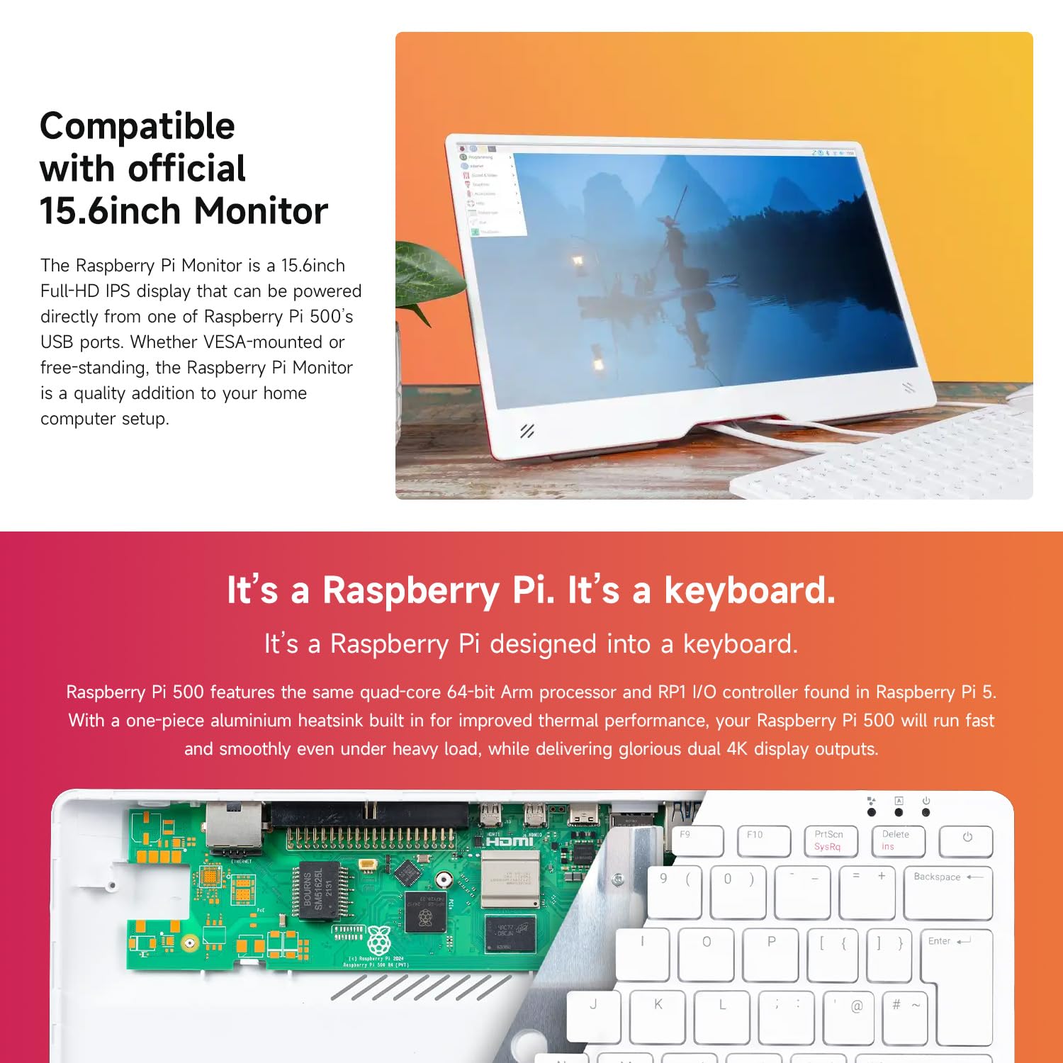 Waveshare Pi 500 Basic Kit, a Pi Designed Into a Keyboard, Support WiFi/BT, Dual-4K Outputs, with Raspberry Pi 500, GPIO Adapter Board, HDMI to Micro HDMI Cable, 27W Type-C Power Supply, etc