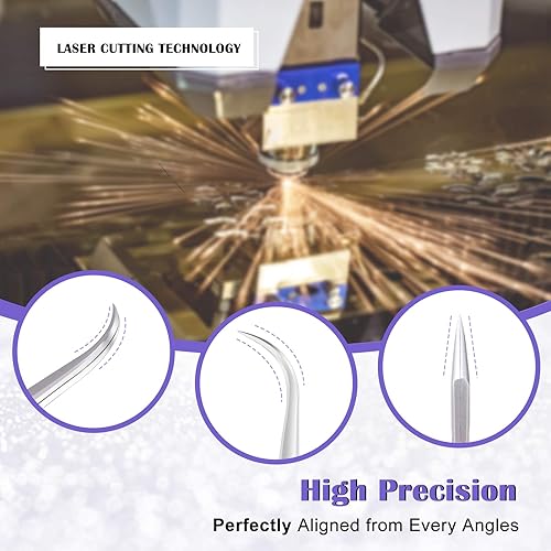 Miniatura 4 de LANKIZ - Pinzas de extensión de pestañas de acero inoxidable, rectas y curvas, juego de pinzas de pestañas para extensión de pestañas, herramienta