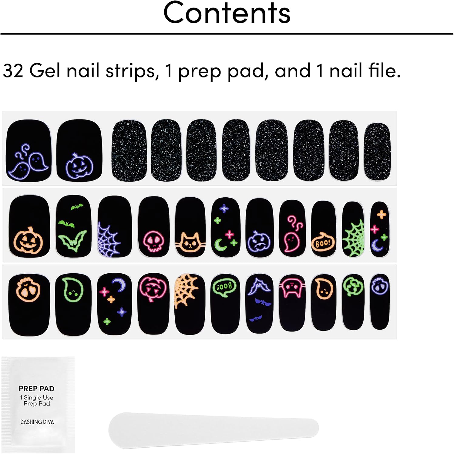 Dashing Diva Gloss Nail Strips - Deja Boo | UV Free, Chip Resistant, Long Lasting Gel Stickers | Contains 32 Wraps, 1 Prep Pad, 1 File