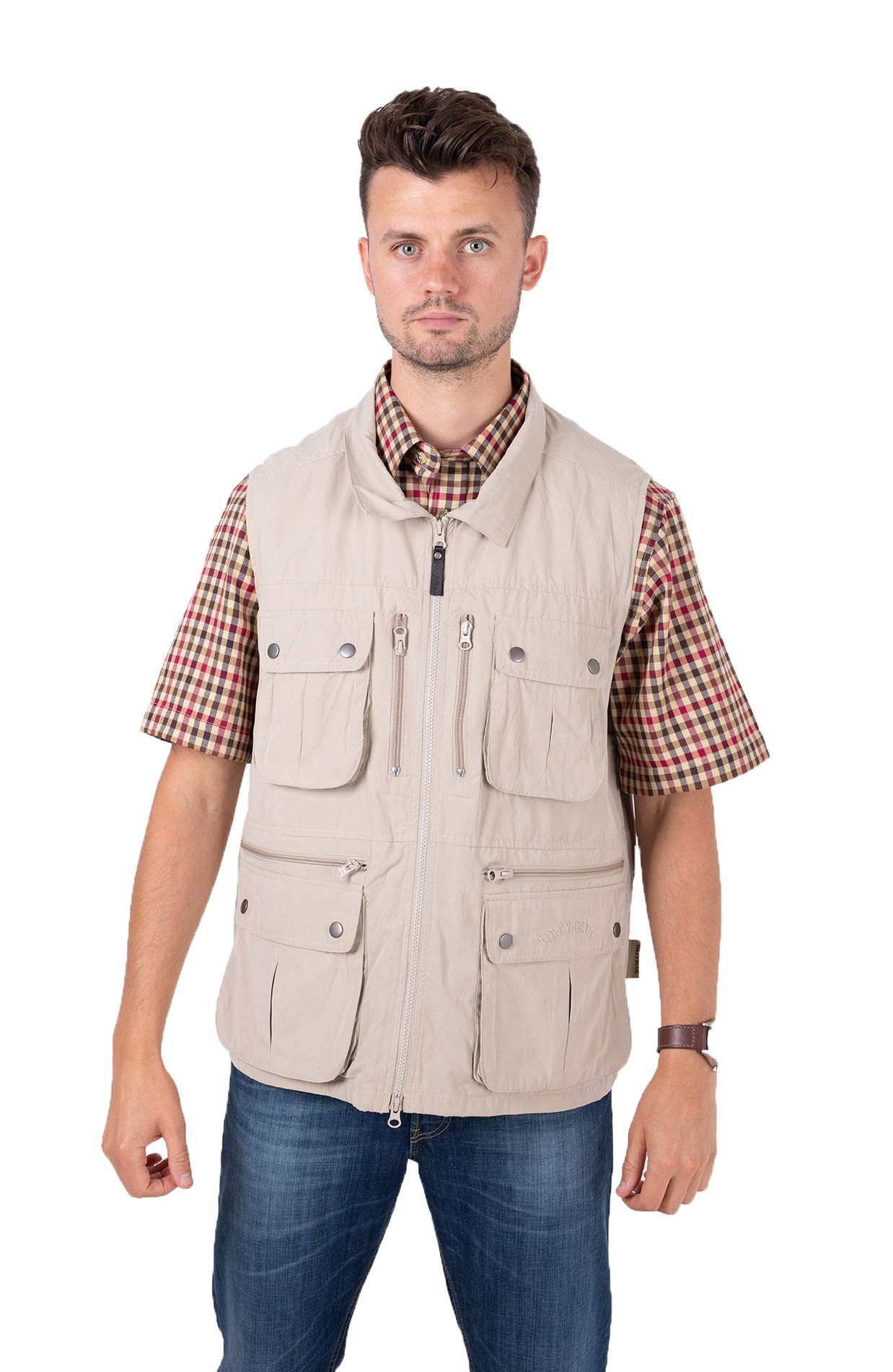 Hazy Blue Explorer Mens Utility Vest Body-Warmer Gilet Waistcoat ┃13 Pockets - Fishing, Hunting, Photography, Work Waistcoats for Men