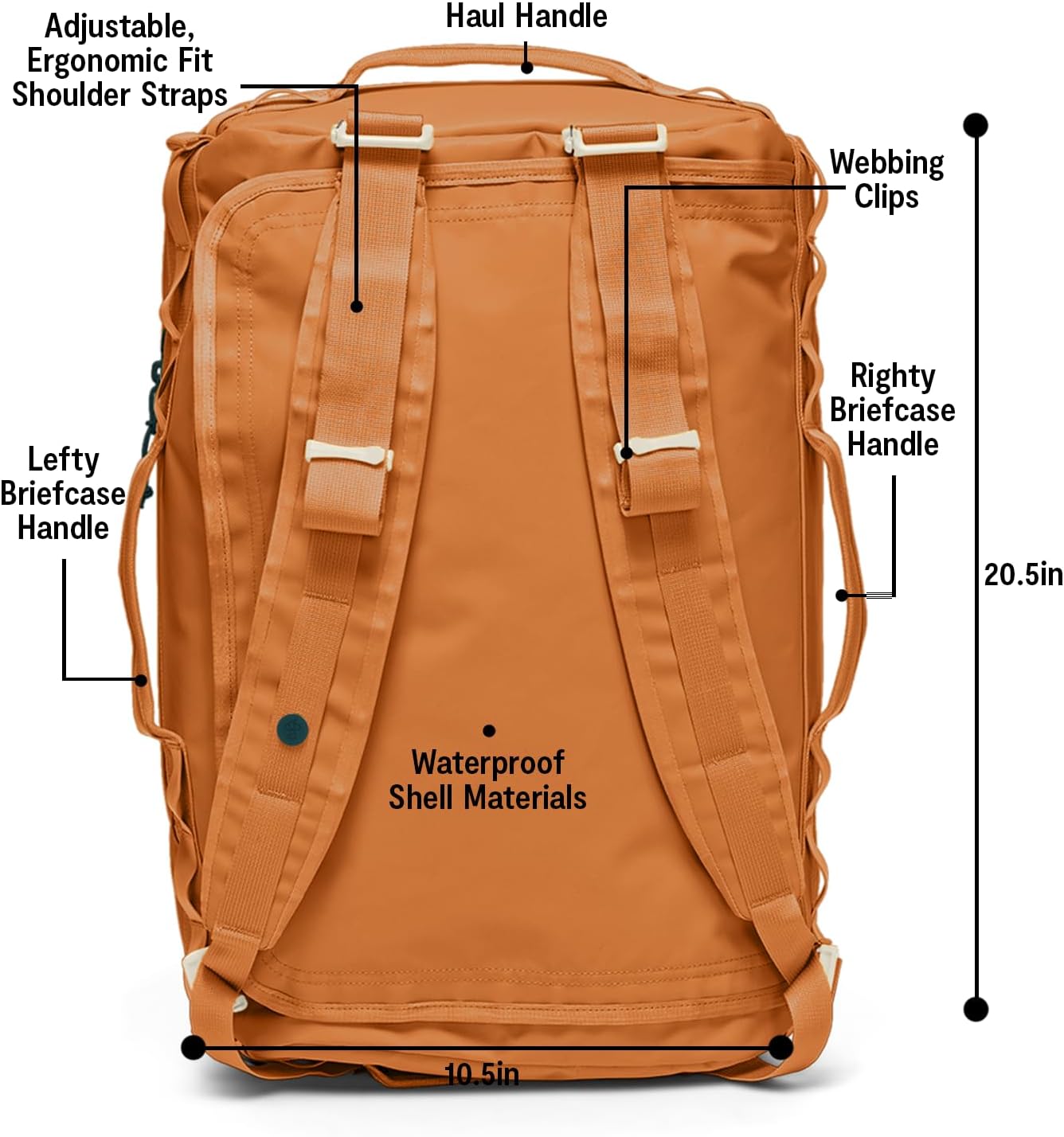 Baboon to the Moon Go-Bag Small 40L | Waterproof Travel Duffel Bag for Men & Women, Gym Bag, Carry-On Luggage, Weekend Getaway, TSA-Approved, Detachable Backpack Straps (Caramel) - Image 5