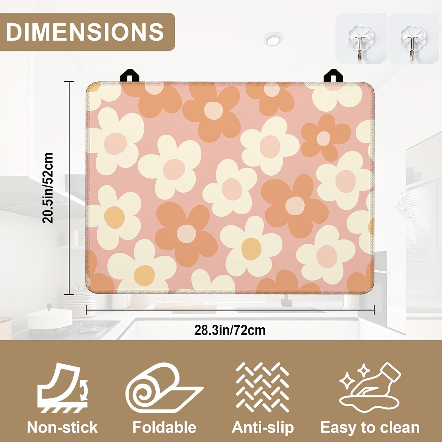 Stove Top Covers for Electric Stove,Vintage Groovy Flowers Pink Glass Top Cover Non-Stick Kitchen Pad for Gas Cooktop Washable Countertop Protector Mat Keep Stove Clean 28.5'' x 20.5''