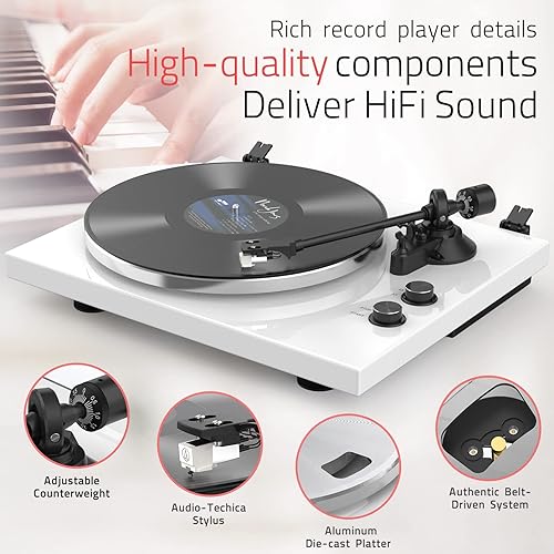 Miniatura 3 de Tocadiscos con salida inalámbrica, conectividad, reproductores de vinilos, transmisión por correa, 33 45 rpm, línea telefónica de velocidad, USB