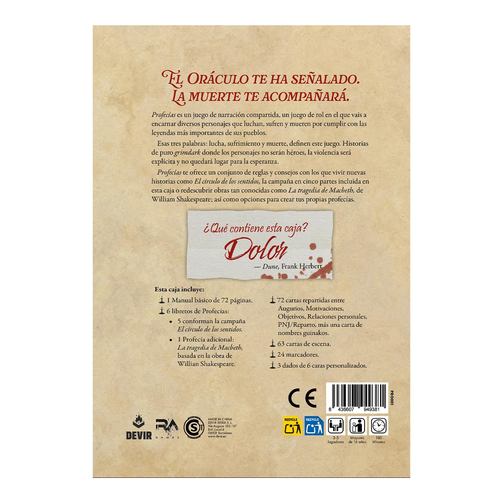 Devir – Prophéties | Jeu de rôle Grimdark de Narration partagée avec Campagne « Le Cercle des Sens » et Adaptation de Macbeth | Fantaisie Sombre, Storytelling et RPG d'horreur (PROCAIN)