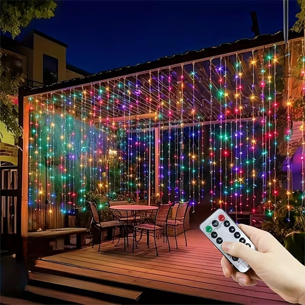 Senon Kumandalı Peri Tel LED Aydınlatma 300 LEDLİ Perde Işık 10 Saçaklı 3x3 Metre Dekoratif Duvar Işığı Parti Ve Yılbaşı Süsü USB Kablolu (RGB Çok Renkli)