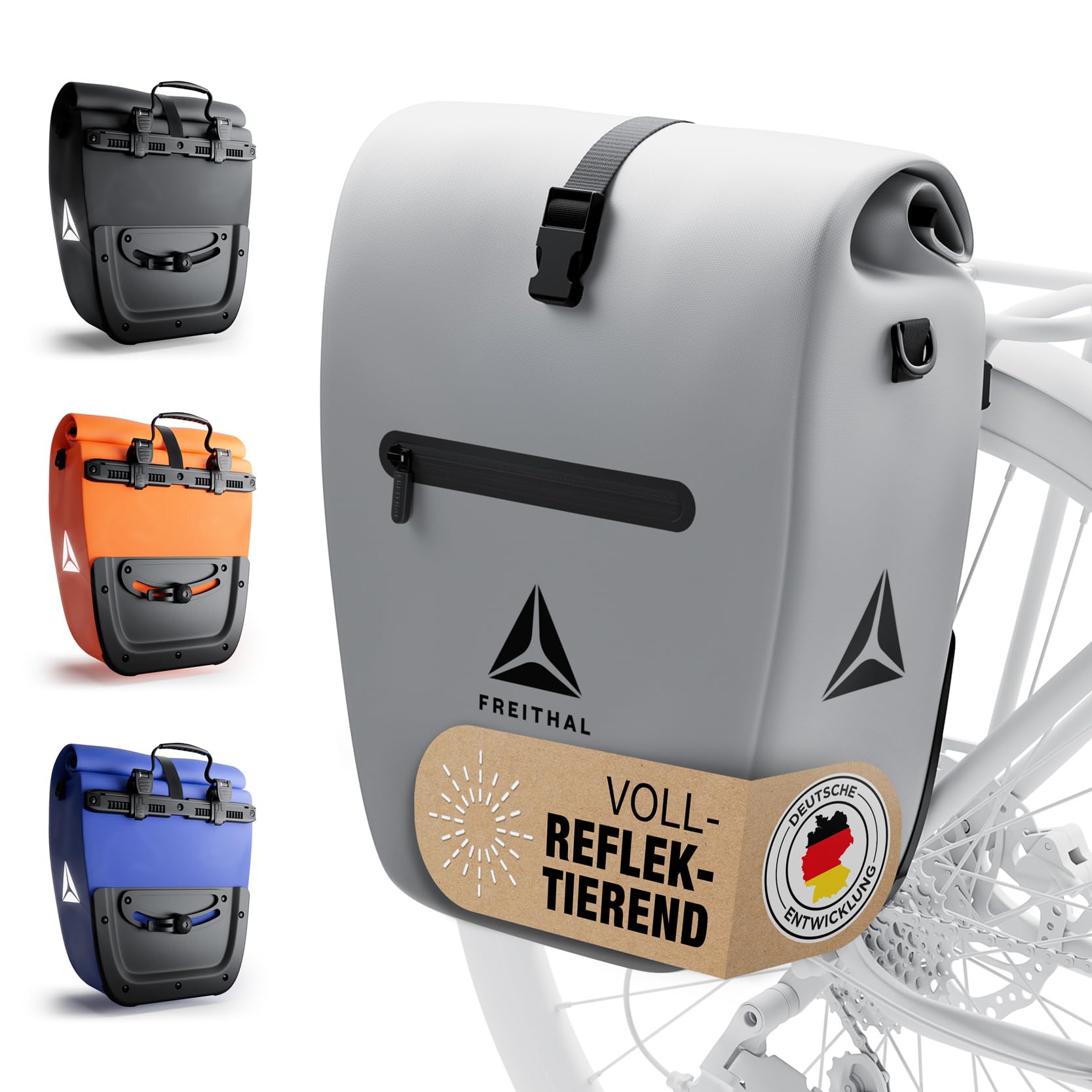FREITHAL - Vollreflektierende Fahrradtasche für Gepäckträger [27L] - Verwendbar als Gepäckträgertasche & Umhängetasche - 100% wasserdichte & Reflektierende Fahrradtasche Gepäckträger - Bike Bag