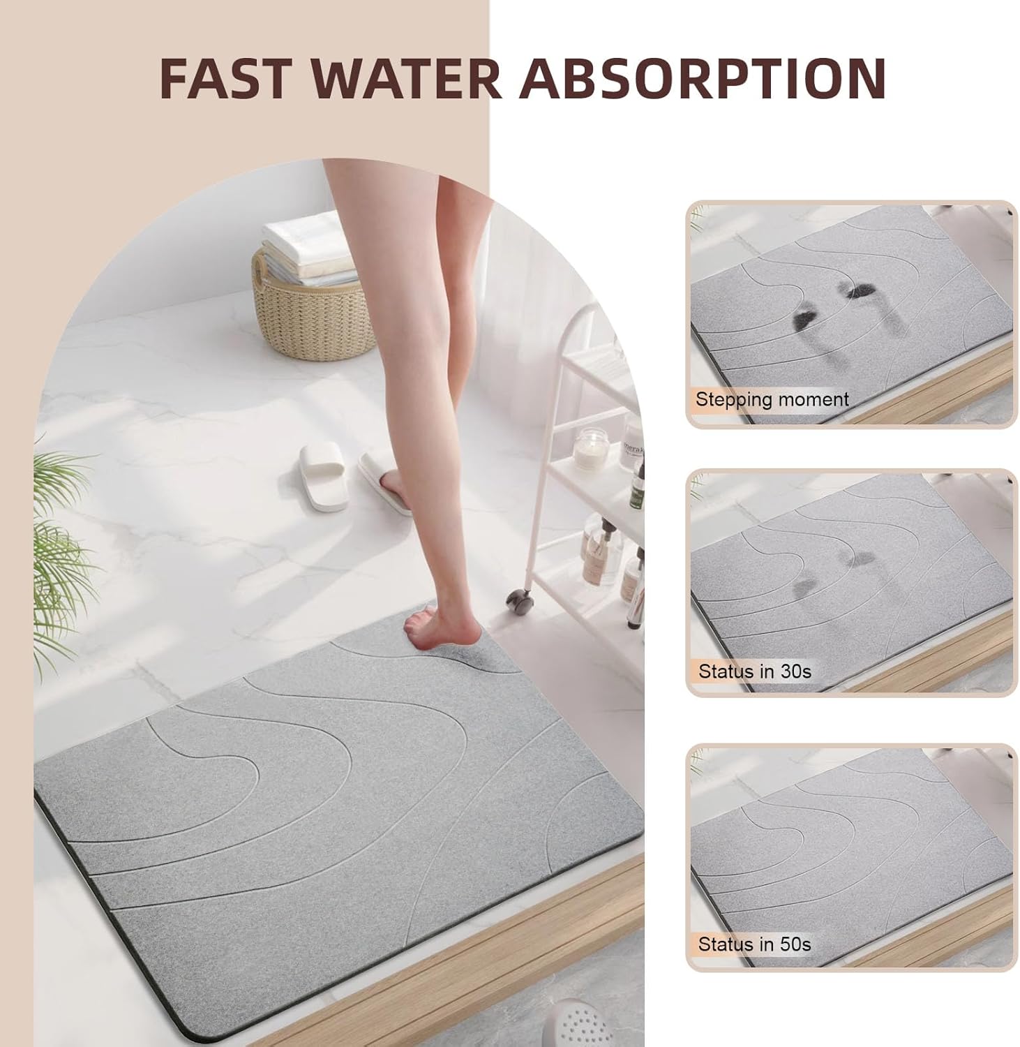 MORANDI Stone Bath Mat 2 Pack, Tub & Bath Diatomaceous Earth Mat - Super Absorbent Non-Slip Fast-Drying Shower Mat, Bath & Kitchen Mat, Easy to Clean (Light Gray 2)