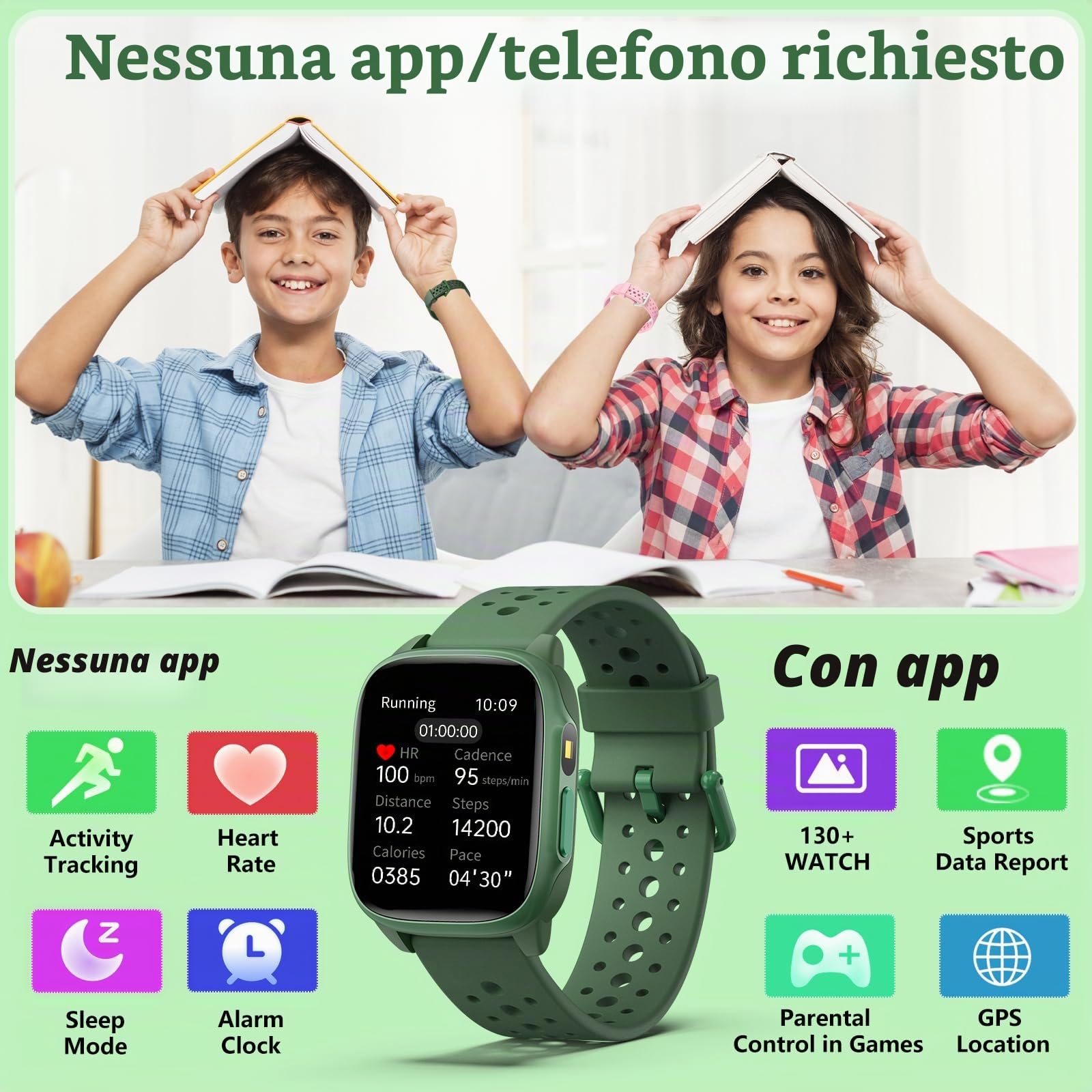 meoonley Smartwatch per Bambini, Activity Tracker da 1.5" per Ragazzi, monitoraggio benessere e sonno, Frequenza Cardiaca, Giochi di puzzle, Funziona Senza App/Telefono, Regalo per Ragazzi 6-15 Anni