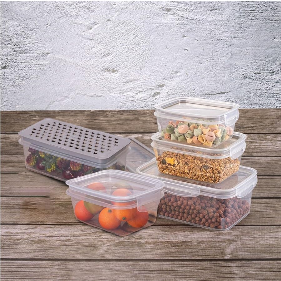 Plasutil5-Pc Perfect Lock Food Storage Containers Set BPA-Free | Airtight Lids with 4 Locking Tabs | Ideal for Lunch, Meal Prep & Leftovers | Kitchen Organization, Pantry