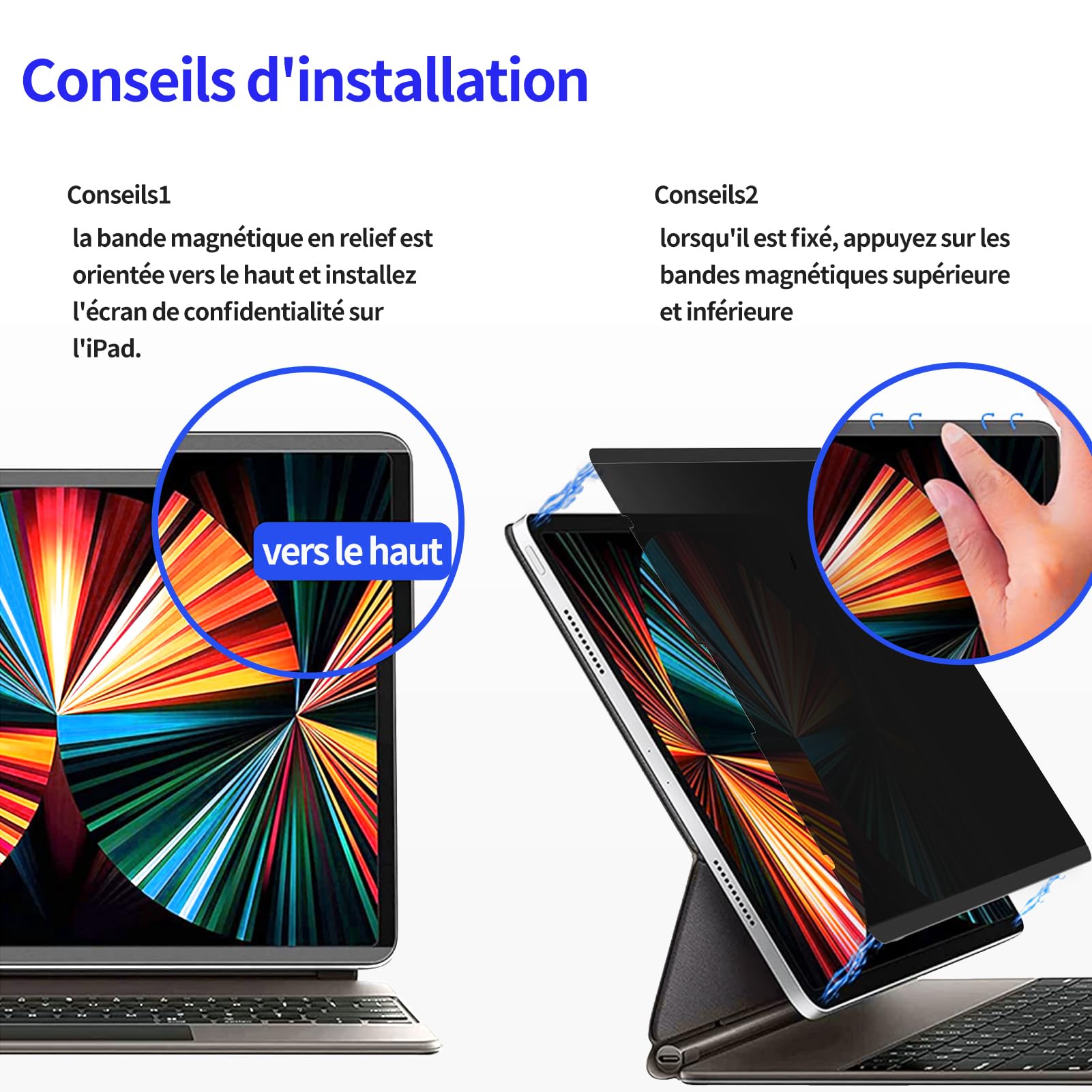 Mamol Magnetischer Displayschutz für iPad Pro 12,9 Zoll, Anti-Spy/Anti-Spy-Bildschirmschutzfolie für iPad 6. 5. 4. 3. Generation (2022/2021/2020/2018)