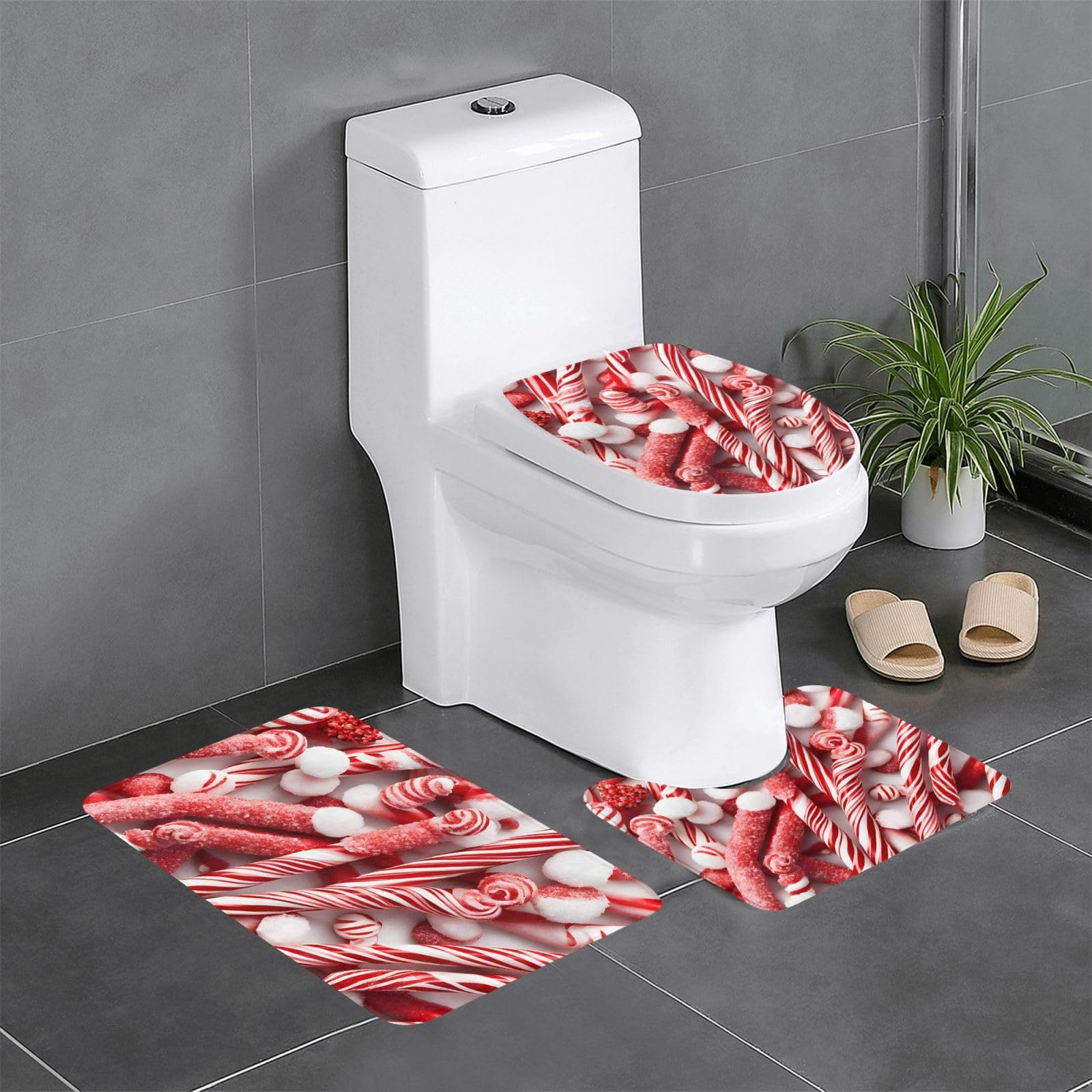 Tapis de salle de bain antidérapants doux et décoratifs Candy Canes