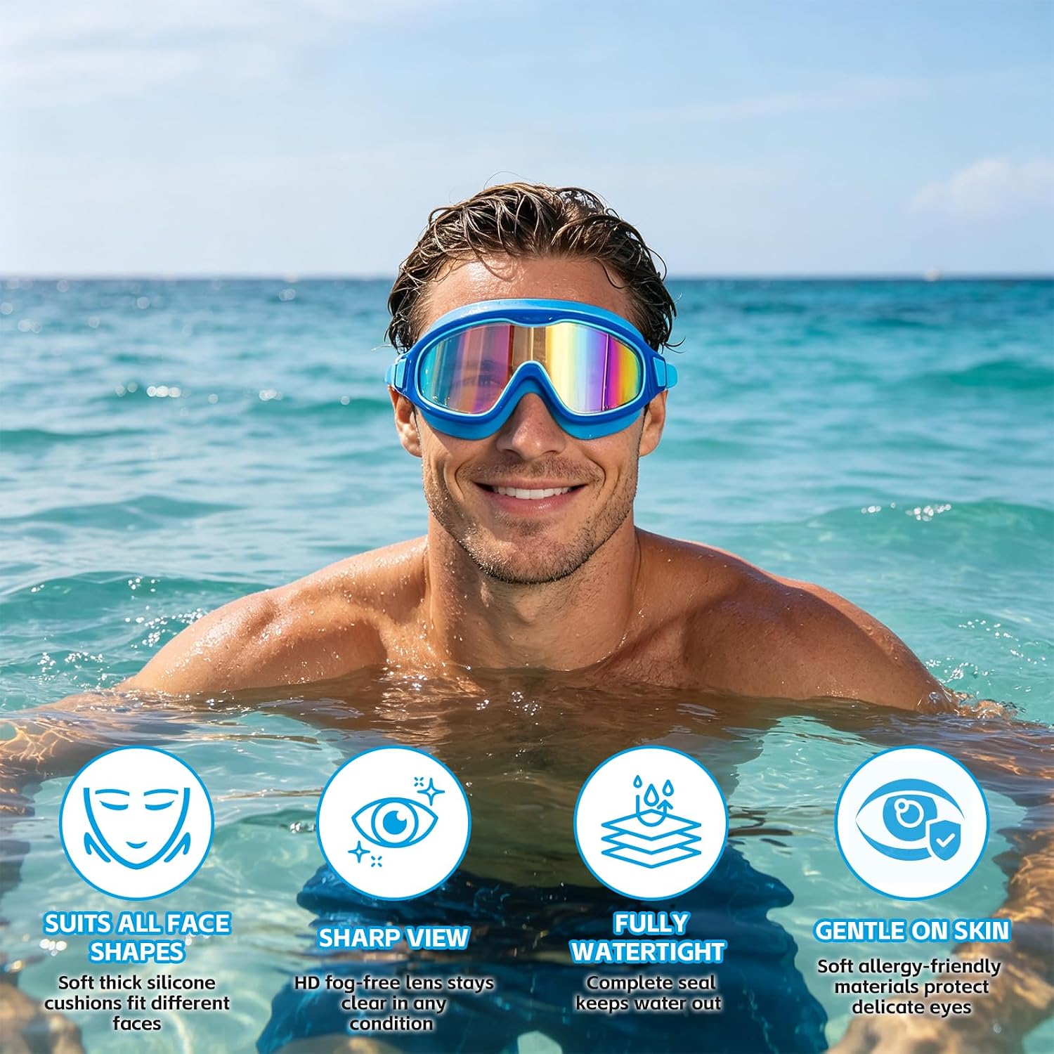 2 Pack Swim Goggles, Wide View Anti-Fog UV Protection No Leakage Adult Swimming Goggles for Men Women Indoor Outdoor