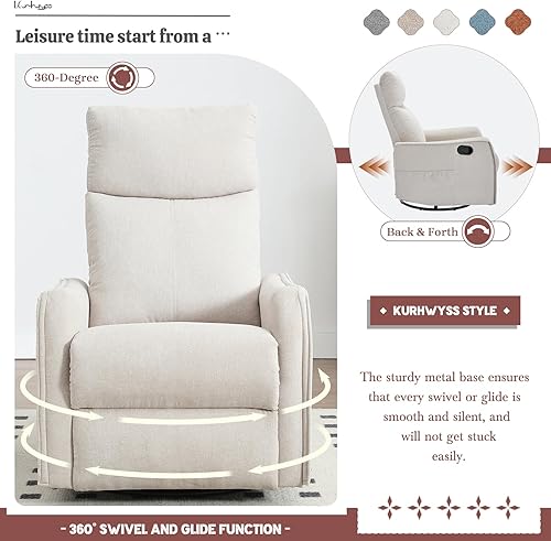 Miniatura 6 de Mecedora reclinable con calor y masaje, balancín giratorio de 360 con respaldo reclinable y reposapiés, mecedoras modernas para habitación de bebé