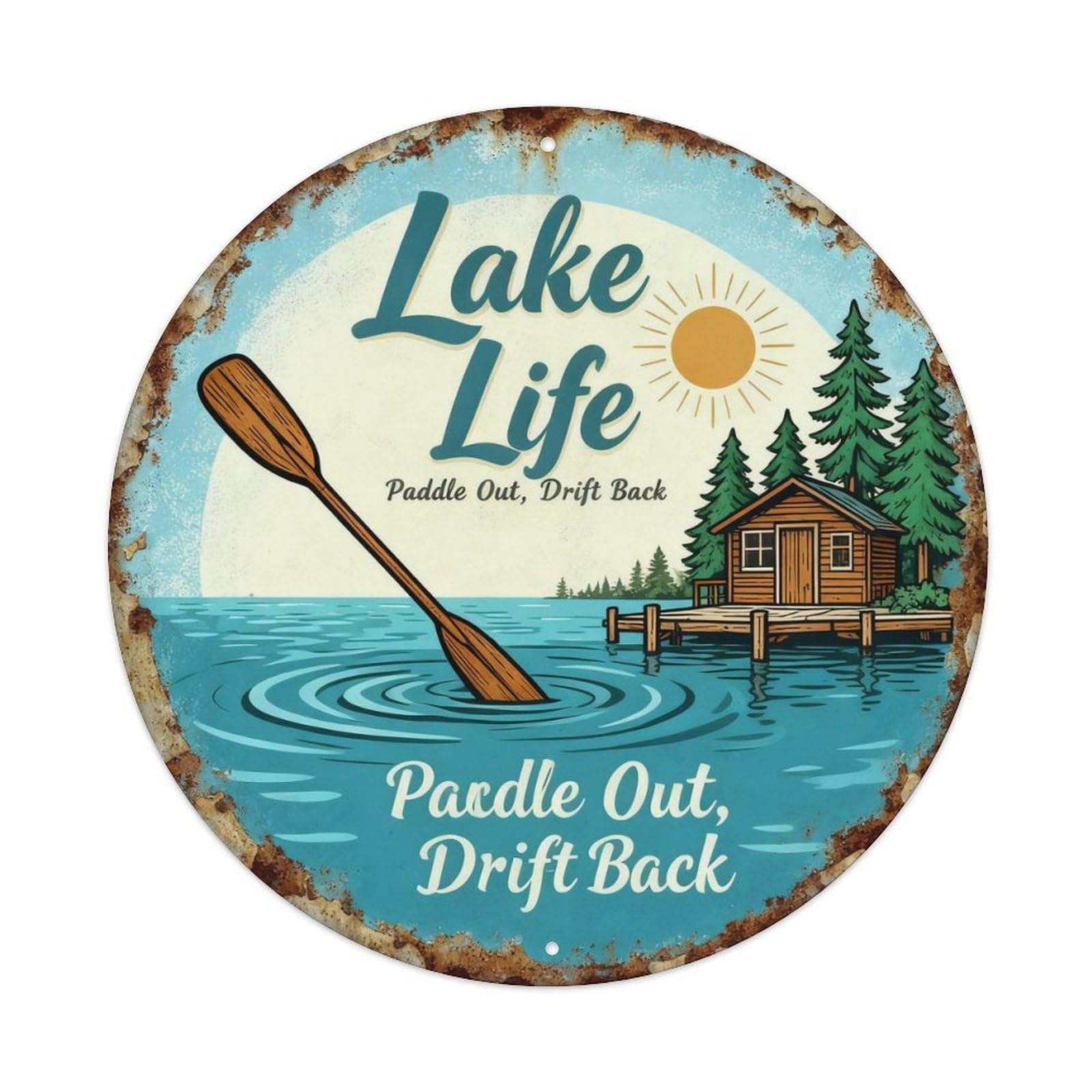 Lake Life Paddle Cabin Decor Metal Tin Sign Plaque