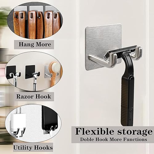 Miniatura 2 de Vanloory Ganchos para toallas de baño, paquete de 5 ganchos de doble punta, gancho resistente para bata montado en la pared, colgador de toallas de