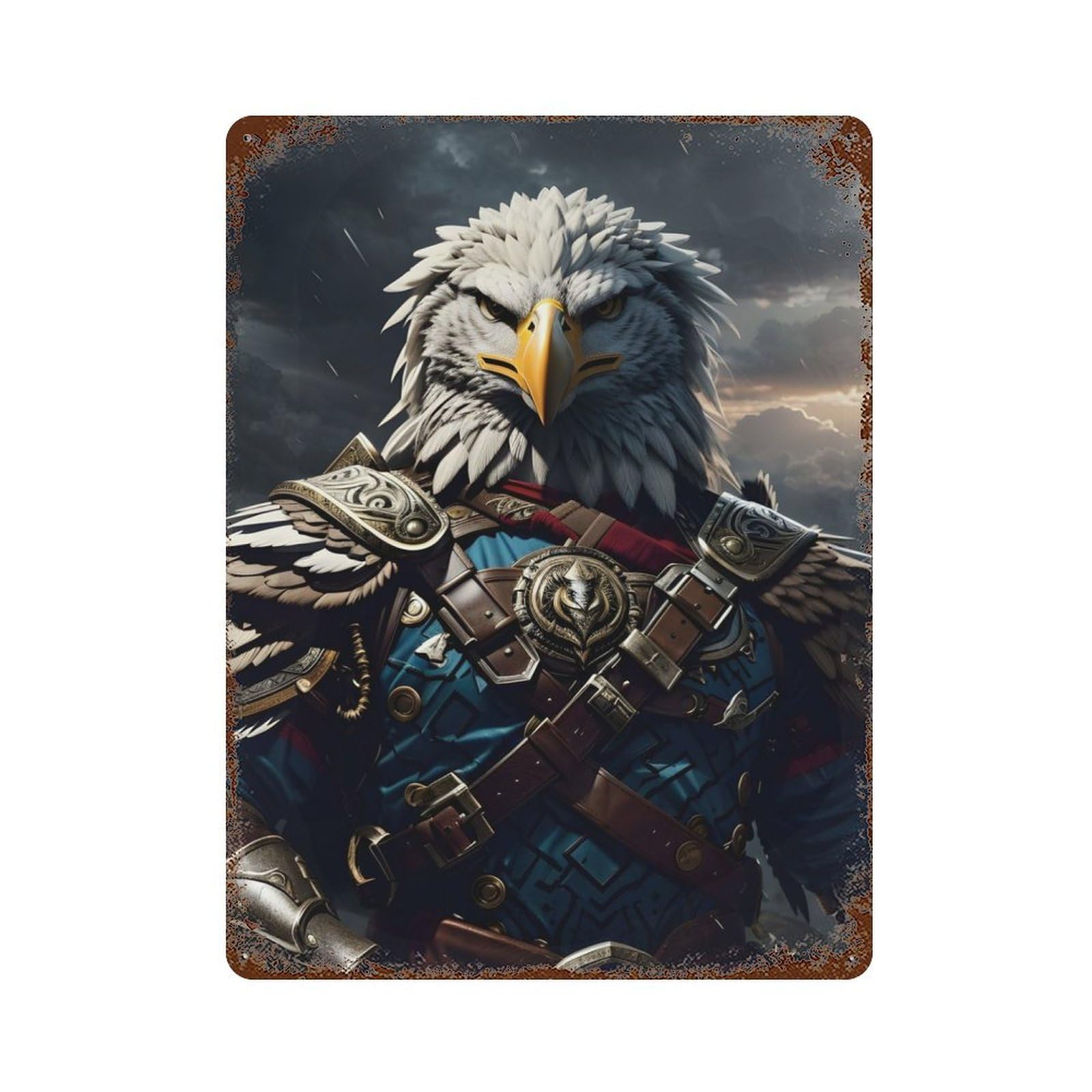 Decorative Tin Sign Eagle Armor Fighting 15.7"x11.8", Decorative Metal Wall Art for Garage, Bar And Workshop Decor