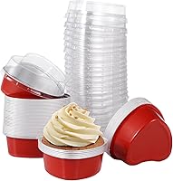 Vista 2 de 50 mini moldes para pasteles con tapas, mini latas para tartas, moldes de papel de aluminio en forma de corazón con tapas, recipiente para tartas