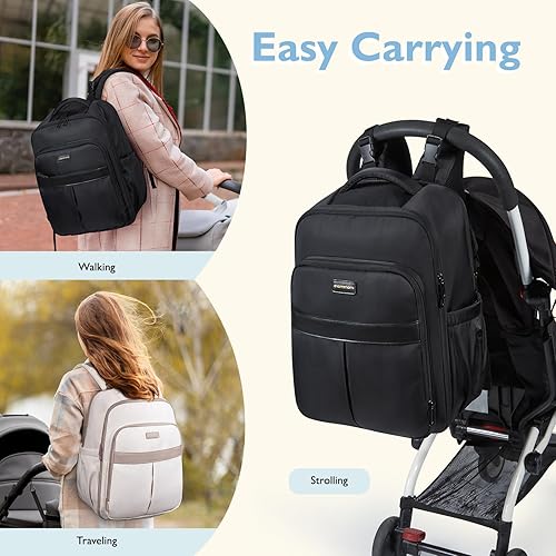 Miniatura 6 de mommore Mochila para pañales con funda para laptop de 15.6 pulgadas, bolsas para mamá con bolsillos aislados, cambiador, correas para cochecito,