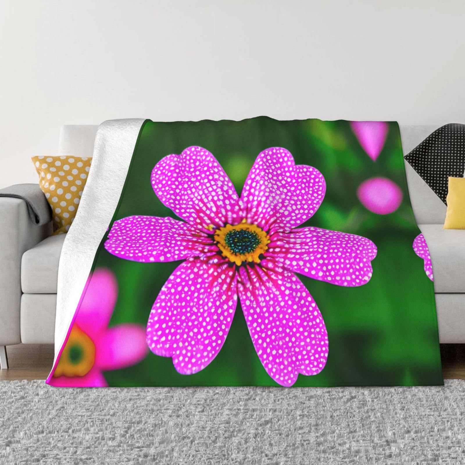 Couverture polaire rose à pois en flanelle de peluche pour lit et canapé