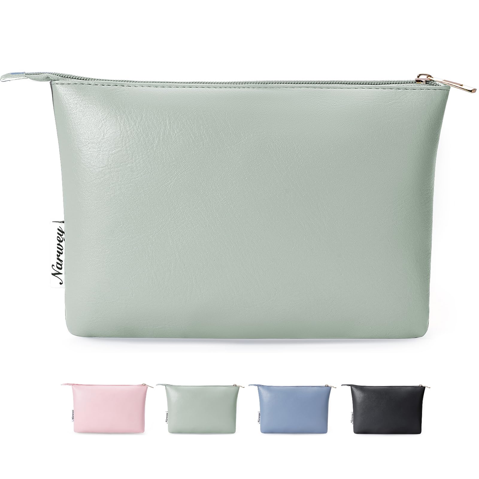 Narwey Small Makeup bag for Purse, Small Makeup Pouch for Purse Cosmetic Bag with Zipper, Cute PU Leather Make up Pouch for Women Girls (Mint Green)