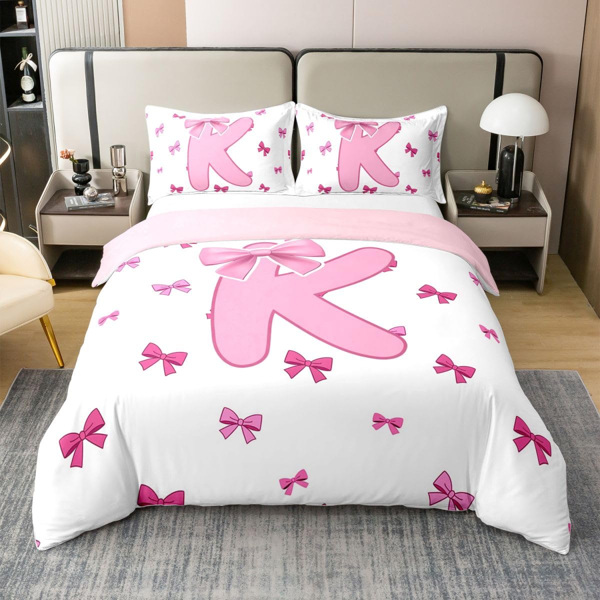 Housse de couette 100% coton monogramme lettre K avec ruban Manfei