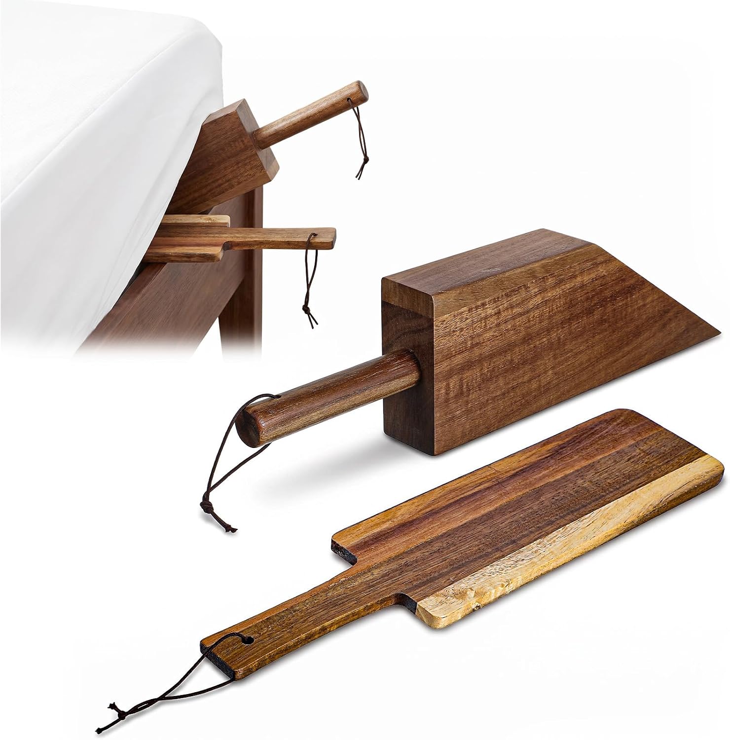 Acacia Wood Mattress Lifter & Bed Maker Tool for Changing Sheets, Mattress Wedge Lifter, Bed Sheet Tucking Paddle Wooden Design for Seniors, Caregivers, Housekeepers, Daily Bed Making & Sheet Tucking