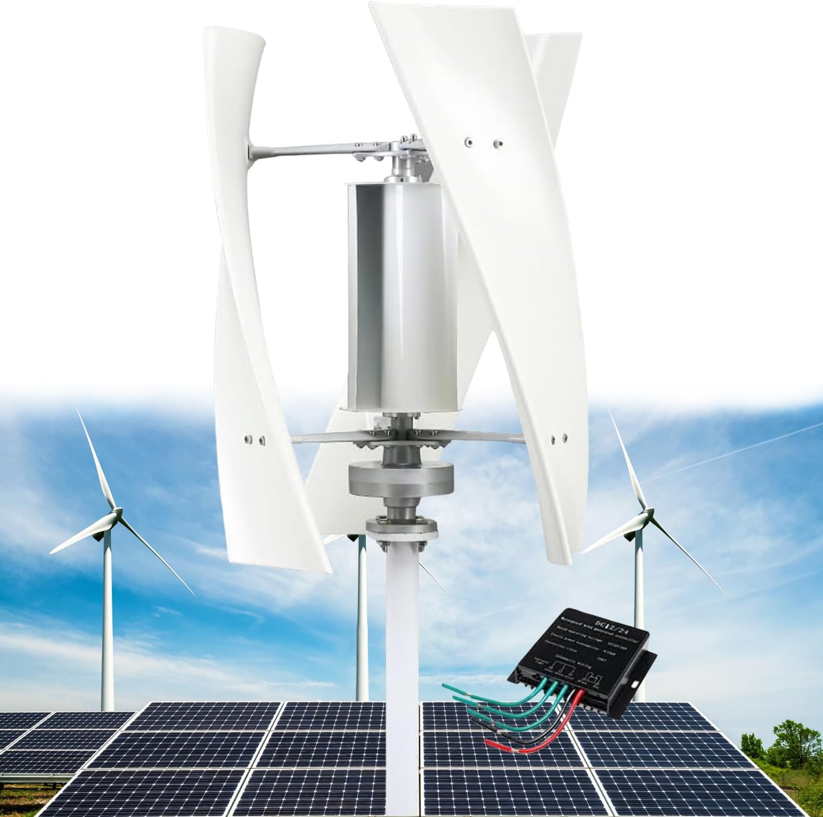 14000W Garden Vertical Wind Turbine Generator Kit, Three-Phase AC Vertical Wind 24V 48V 220V Wind Turbine with MPPT Controller for Home Industrial Energy Equipment