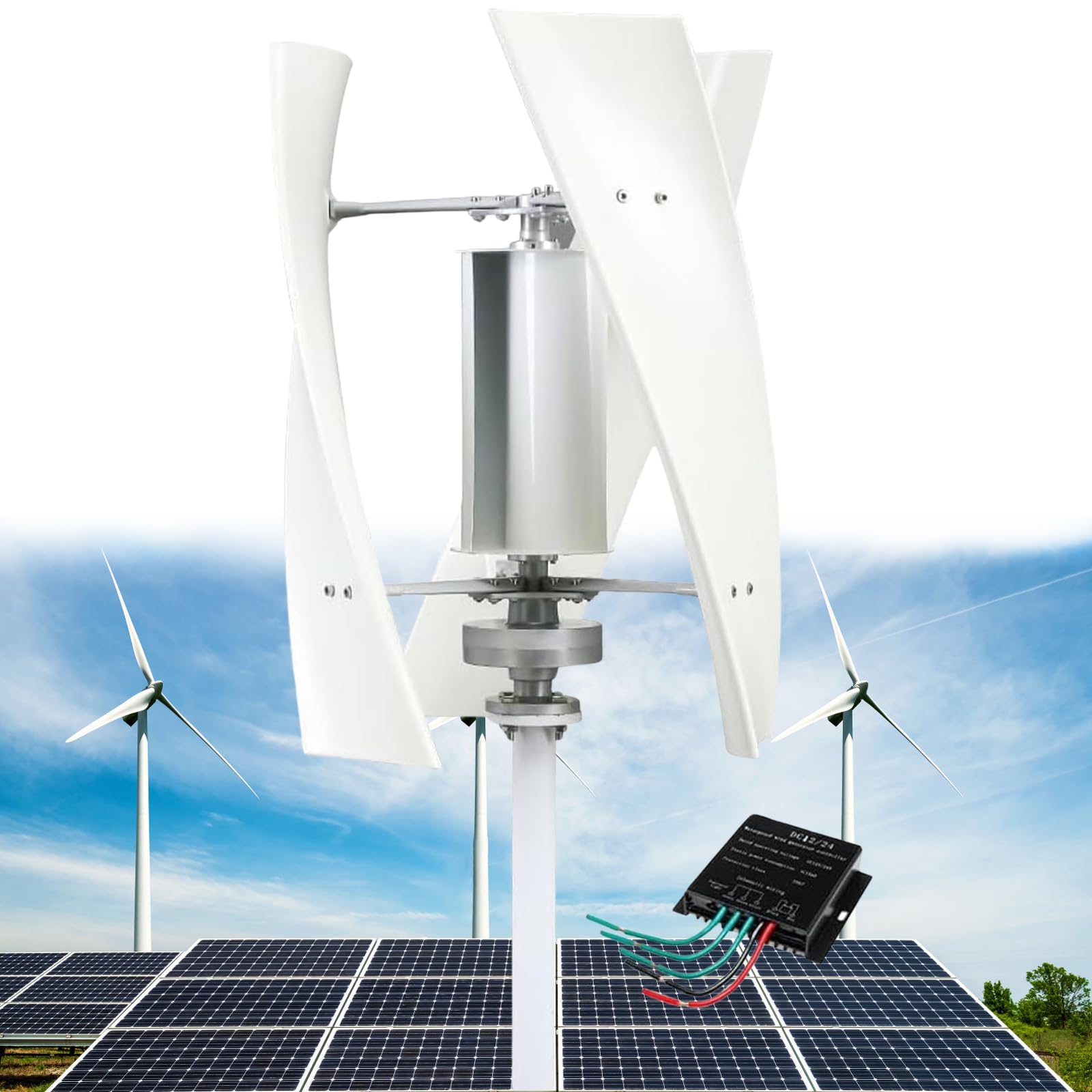14000W Garden Vertical Wind Turbine Generator Kit, 6KW Three-Phase AC Vertical Wind 24V 48V 220V Wind Turbine with MPPT Controller for Home Industrial Energy Equipment