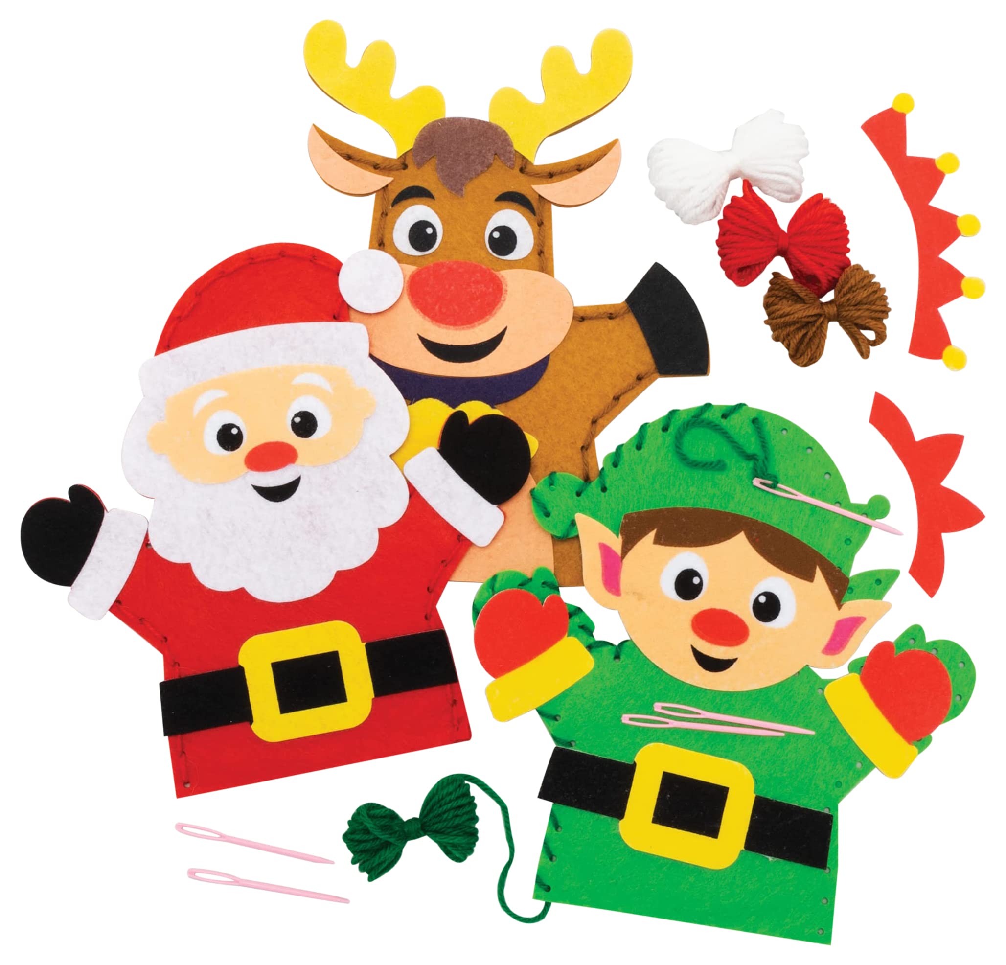 Baker Ross FC157 Christmas Hand Puppet Kits - Pack of 4, Puppets for Children, Storytelling Arts and Crafts for Kids, Great for Parties, Schools and Bedtime Stories,21cm-23cm