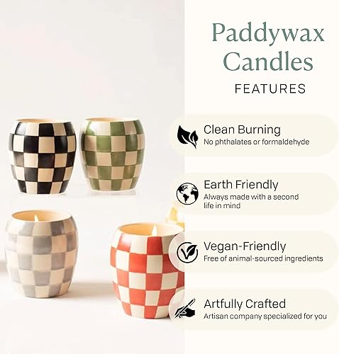Vista 4 de Paddywax Checkmate - Vela perfumada pintada a mano en tarro de porcelana reutilizable, vela de soja de combustión limpia con aproximadamente 55