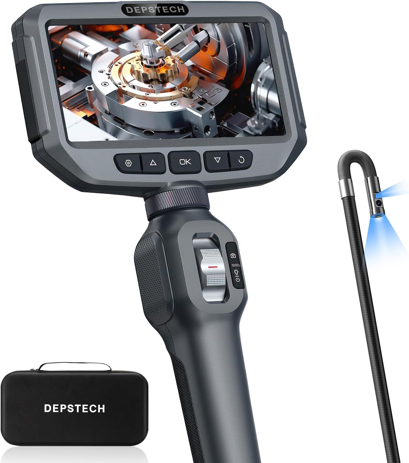 Dual Lens Articulating Borescope, DEPSTECH Endoscope Camera with Light, Articulated Probe, Flexible Snake Inspection Camera for Wall, Automotive Engine Inspect-4.92FT